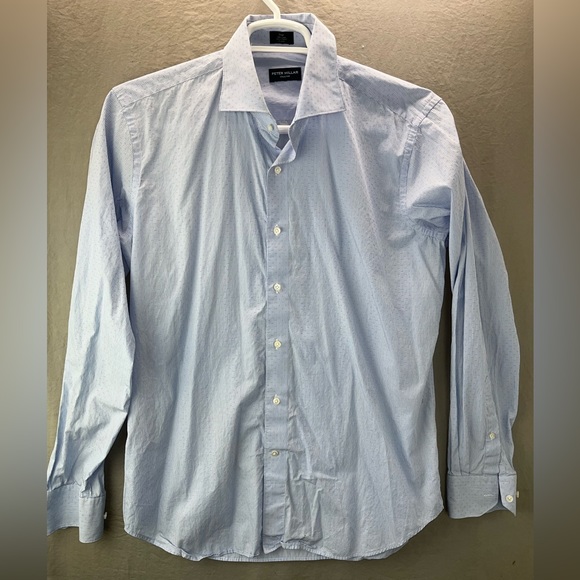 x Peter Millar Shirt Men Large Blue 100% Cotton Geometric Pattern Long Sleeve - Picture 1 of 8